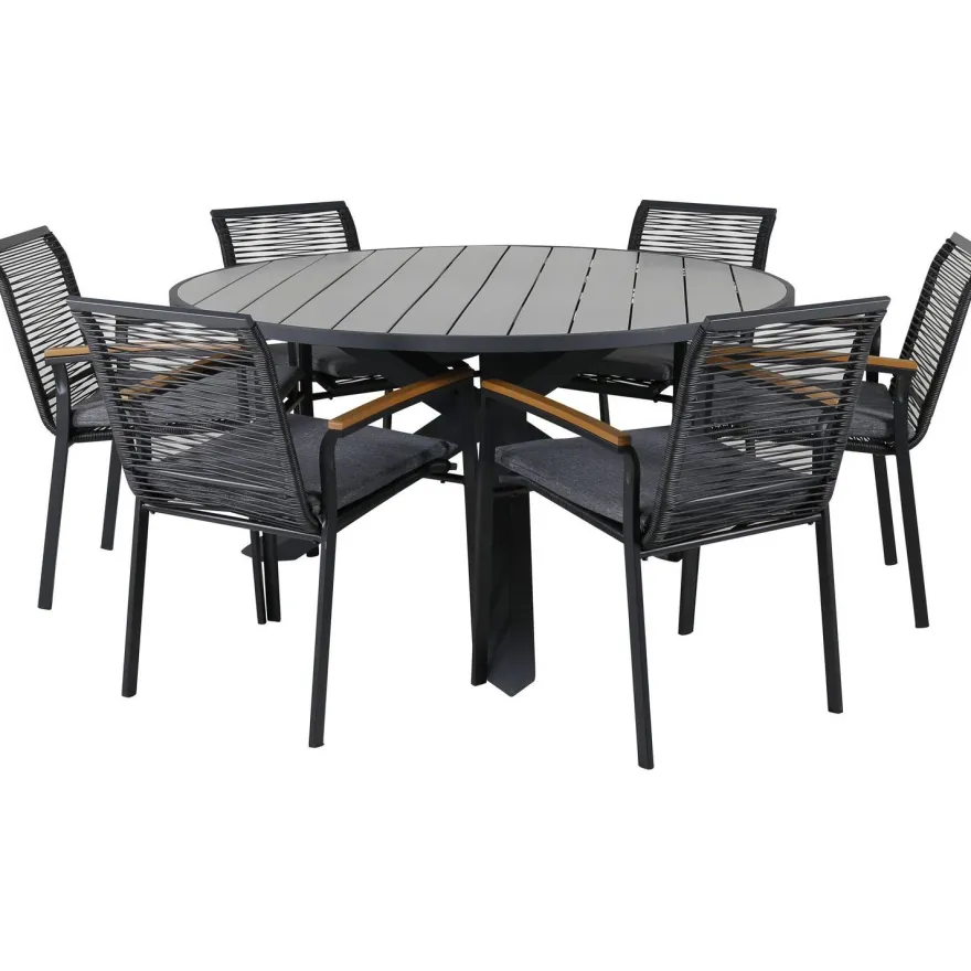 Ruokailuryhmä Venture Home, ø140cm Parma-pöytä + 6 Dallas-tuolia