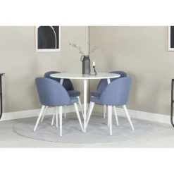 Ruokailuryhmä Venture Home, ⌀100cm Plaza-pöytä + 4 Velvet-tuolia kangasverhoilulla
