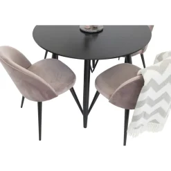 Ruokailuryhmä Venture Home, ⌀100cm Plaza-pöytä + 4 Velvet-tuolia kangasverhoilulla