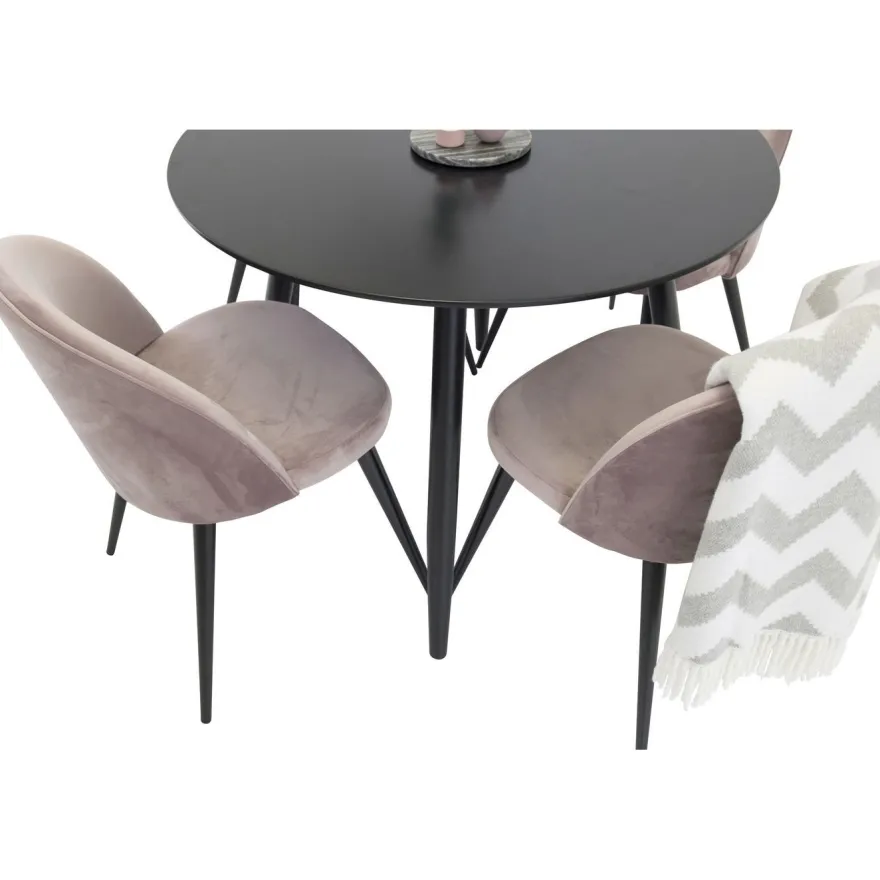 Ruokailuryhmä Venture Home, ⌀100cm Plaza-pöytä + 4 Velvet-tuolia kangasverhoilulla