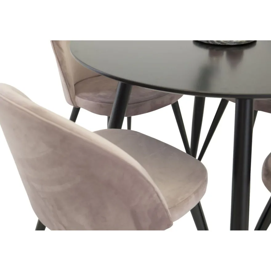 Ruokailuryhmä Venture Home, ⌀100cm Plaza-pöytä + 4 Velvet-tuolia kangasverhoilulla