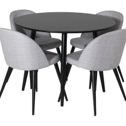 Ruokailuryhmä Venture Home, ⌀100cm Plaza-pöytä + 4 Velvet-tuolia kangasverhoilulla