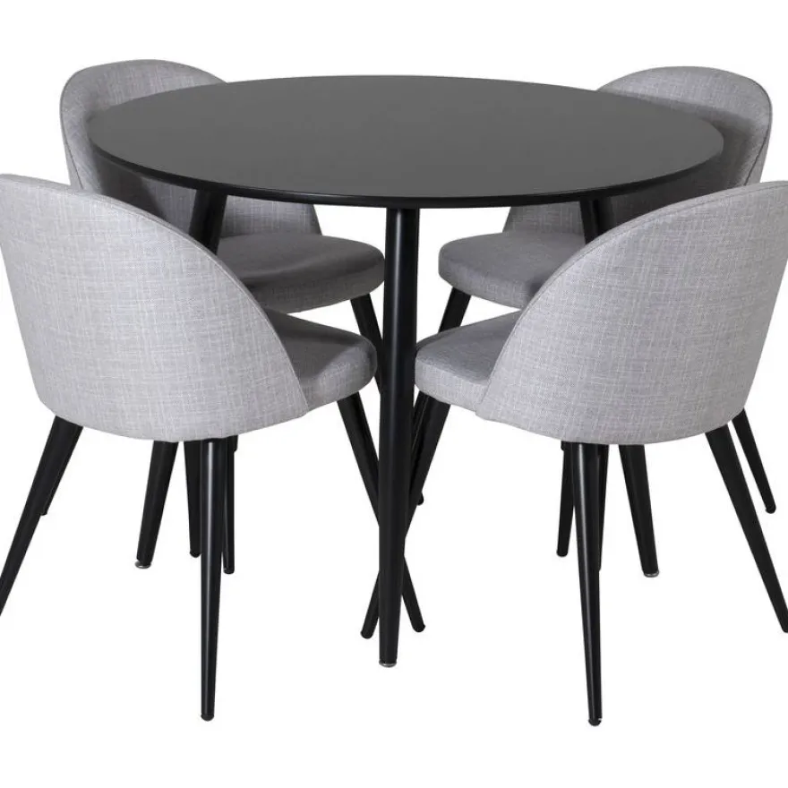 Ruokailuryhmä Venture Home, ⌀100cm Plaza-pöytä + 4 Velvet-tuolia kangasverhoilulla