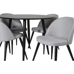 Ruokailuryhmä Venture Home, ⌀100cm Plaza-pöytä + 4 Velvet-tuolia kangasverhoilulla