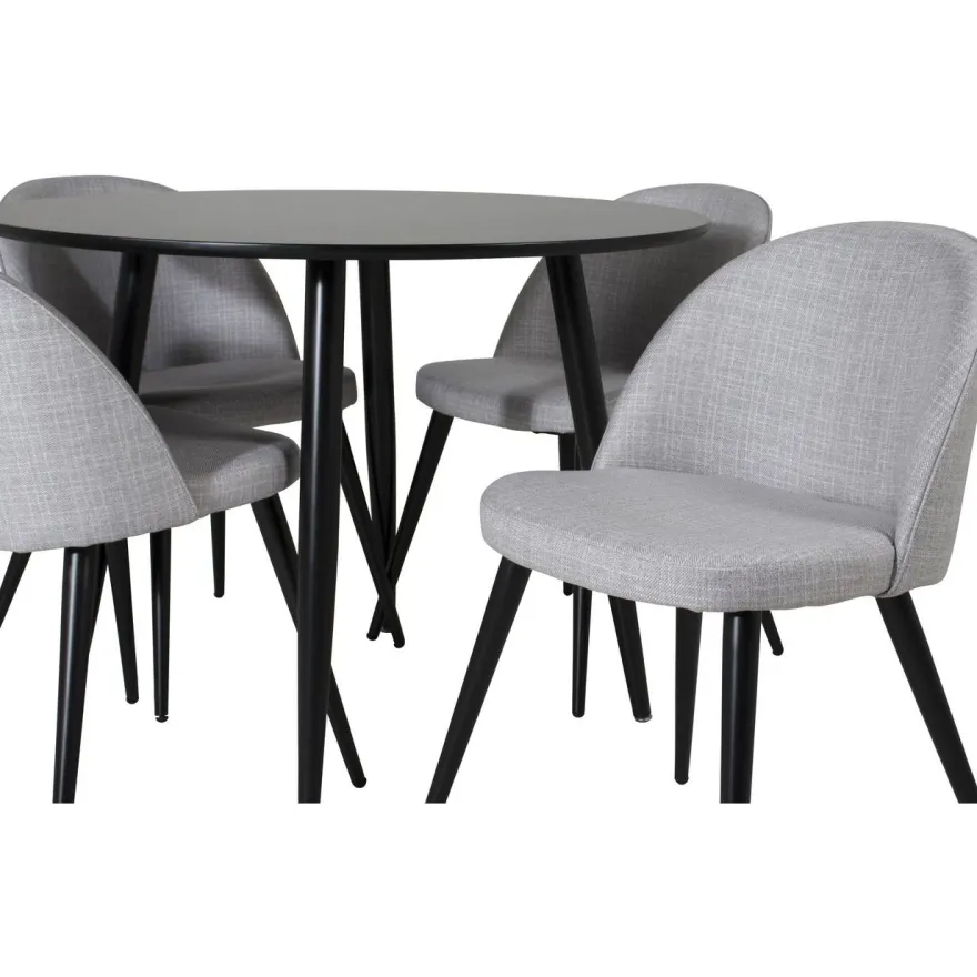 Ruokailuryhmä Venture Home, ⌀100cm Plaza-pöytä + 4 Velvet-tuolia kangasverhoilulla