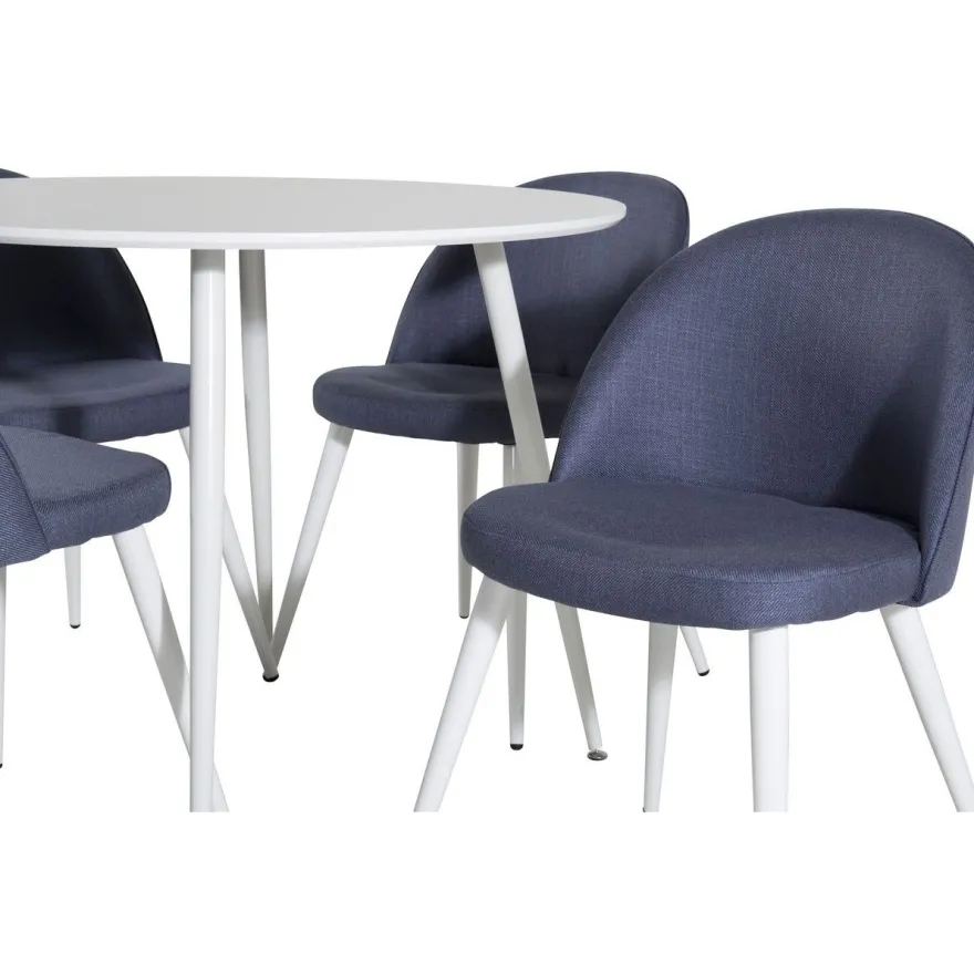Ruokailuryhmä Venture Home, ⌀100cm Plaza-pöytä + 4 Velvet-tuolia kangasverhoilulla