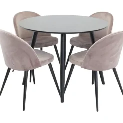 Ruokailuryhmä Venture Home, ⌀100cm Plaza-pöytä + 4 Velvet-tuolia kangasverhoilulla