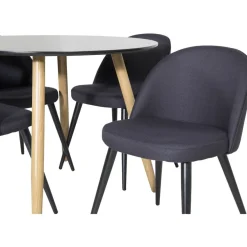 Ruokailuryhmä Venture Home, ⌀100cm Plaza-pöytä + 4 Velvet-tuolia kangasverhoilulla