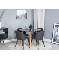 Ruokailuryhmä Venture Home, ⌀100cm Plaza-pöytä + 4 Velvet-tuolia kangasverhoilulla
