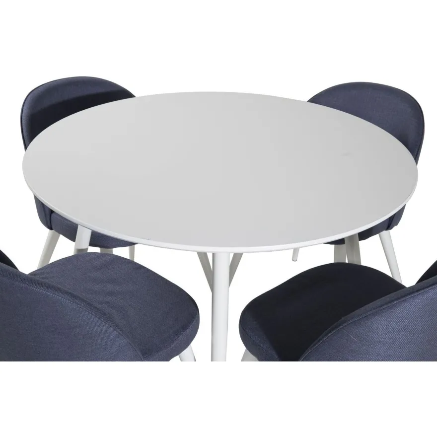 Ruokailuryhmä Venture Home, ⌀100cm Plaza-pöytä + 4 Velvet-tuolia kangasverhoilulla