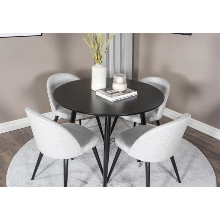 Ruokailuryhmä Venture Home, ⌀100cm Plaza-pöytä + 4 Velvet-tuolia kangasverhoilulla