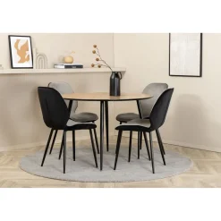 Ruokailuryhmä Venture Home, ⌀100cm Silar-pöytä + 4 harmaata Emma-tuolia