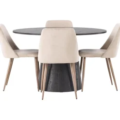 Ruokailuryhmä Venture Home, ⌀120cm tummanruskea Lanzo-pöytä + 4 beigeä Night-tuolia