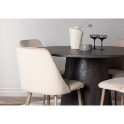 Ruokailuryhmä Venture Home, ⌀120cm tummanruskea Lanzo-pöytä + 4 beigeä Night-tuolia