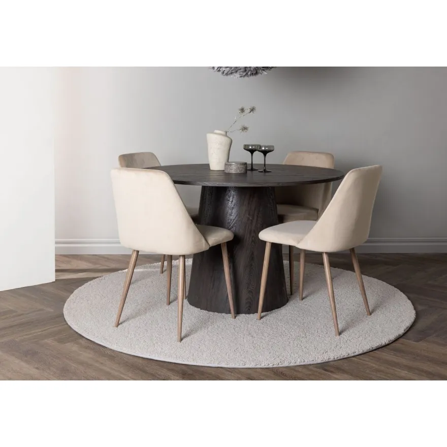 Ruokailuryhmä Venture Home, ⌀120cm tummanruskea Lanzo-pöytä + 4 beigeä Night-tuolia