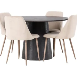Ruokailuryhmä Venture Home, ⌀120cm tummanruskea Lanzo-pöytä + 4 beigeä Night-tuolia