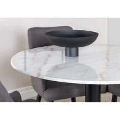 Ruokailuryhmä Venture Home, ⌀106cm valkoinen Estelle-pöytä + 4 harmaata Plaza-tuolia