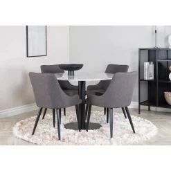 Ruokailuryhmä Venture Home, ⌀106cm valkoinen Estelle-pöytä + 4 harmaata Plaza-tuolia