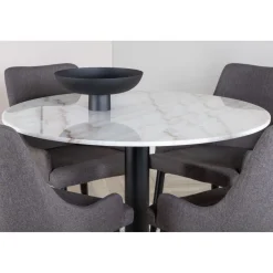 Ruokailuryhmä Venture Home, ⌀106cm valkoinen Estelle-pöytä + 4 harmaata Plaza-tuolia
