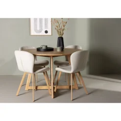 Ruokailuryhmä Venture Home, ⌀120cm Yakidon-pöytä + 4 beigeä Lilja-tuolia