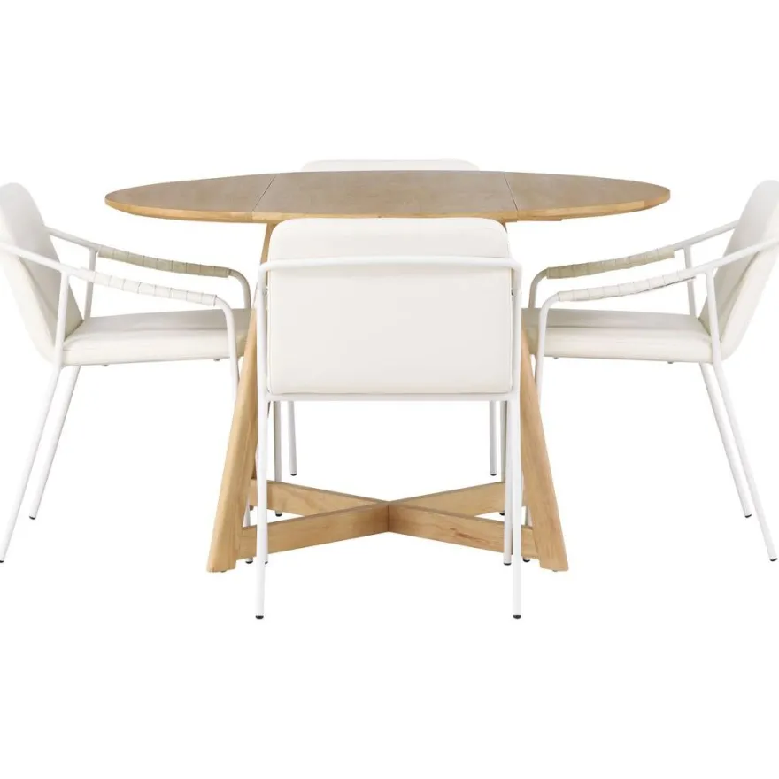 Ruokailuryhmä Venture Home, ⌀120cm Yakidon-pöytä + 4 beigeä Tvist-tuolia, keinonahka