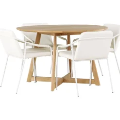 Ruokailuryhmä Venture Home, ⌀120cm Yakidon-pöytä + 4 beigeä Tvist-tuolia, keinonahka