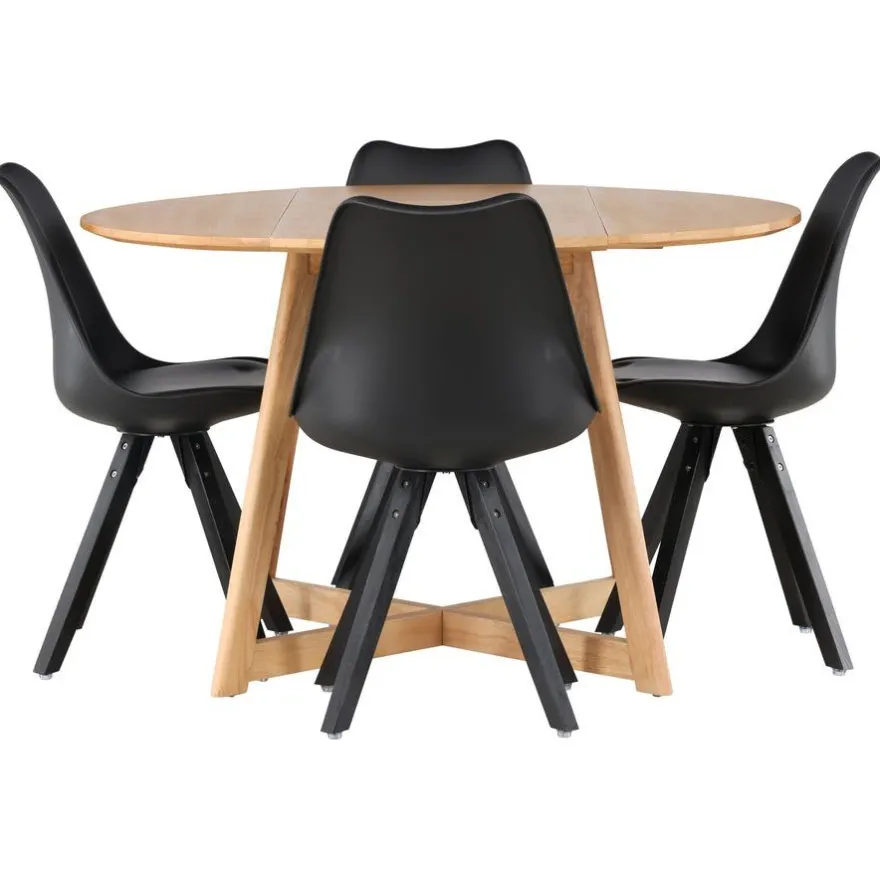Ruokailuryhmä Venture Home, ⌀120cm Yakidon-pöytä + 4 mustaa Zeno-tuolia