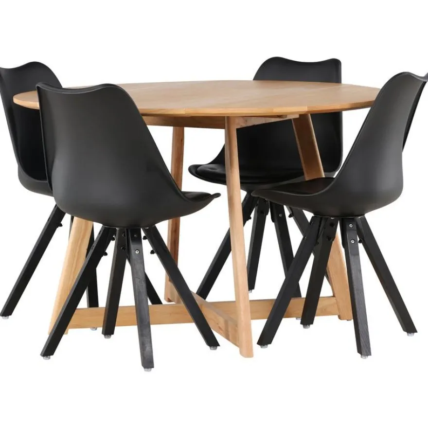 Ruokailuryhmä Venture Home, ⌀120cm Yakidon-pöytä + 4 mustaa Zeno-tuolia