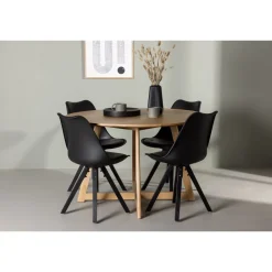 Ruokailuryhmä Venture Home, ⌀120cm Yakidon-pöytä + 4 mustaa Zeno-tuolia