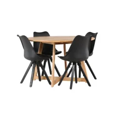 Ruokailuryhmä Venture Home, ⌀120cm Yakidon-pöytä + 4 mustaa Zeno-tuolia