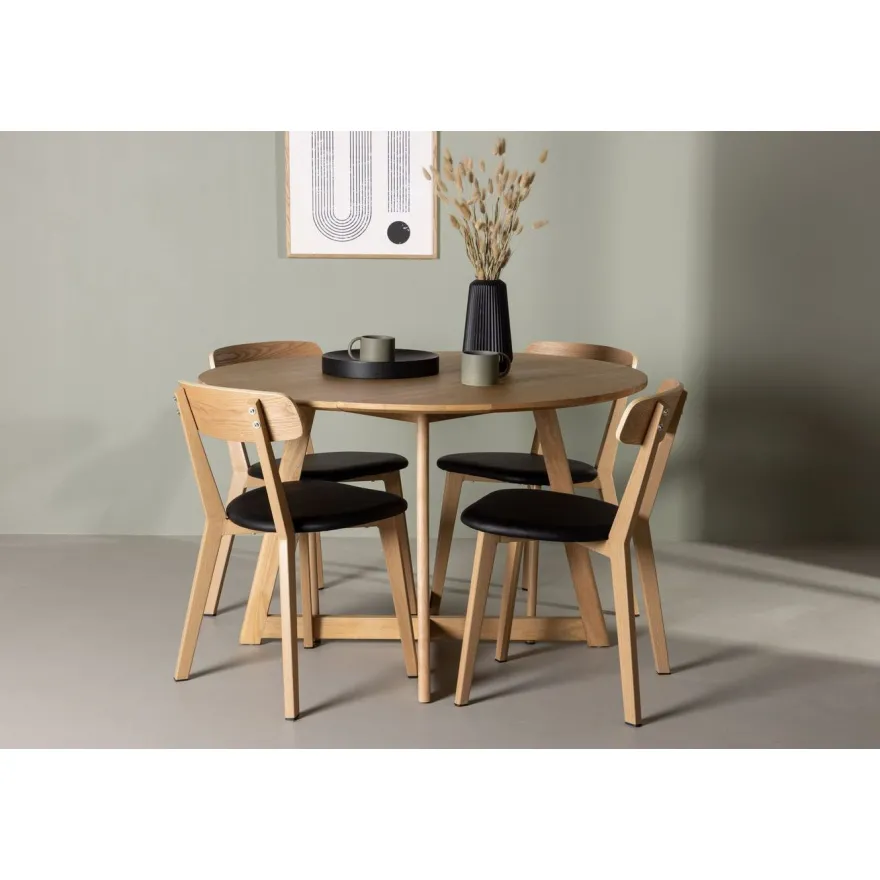Ruokailuryhmä Venture Home, ⌀120cm Yakidon-pöytä + 4 Sanjos-tuolia