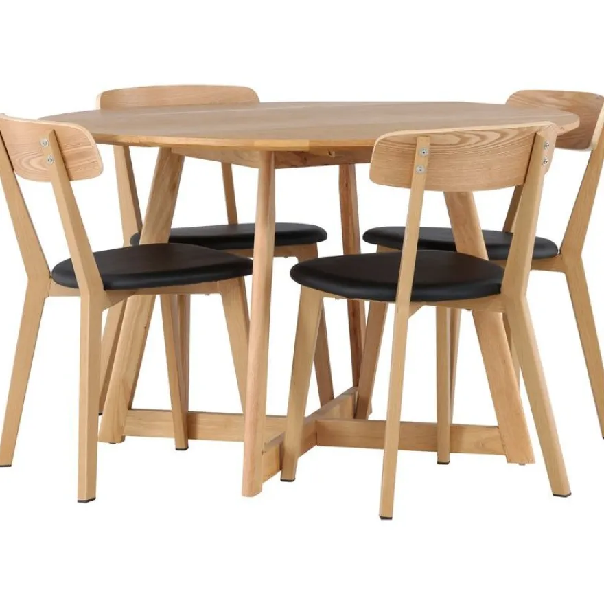 Ruokailuryhmä Venture Home, ⌀120cm Yakidon-pöytä + 4 Sanjos-tuolia