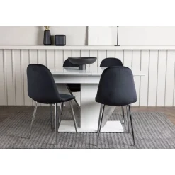 Ruokailuryhmä Venture Home, jatkettava Disa-pöytä + 4 mustaa Polar-tuolia