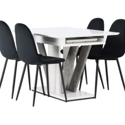 Ruokailuryhmä Venture Home, jatkettava Disa-pöytä + 4 mustaa Polar-tuolia