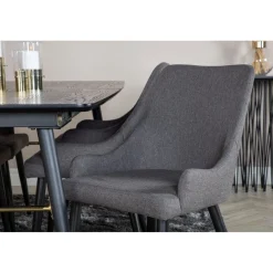 Ruokailuryhmä Venture Home, jatkettava, musta Gold-pöytä + 6 tummanharmaata Plaza-tuolia