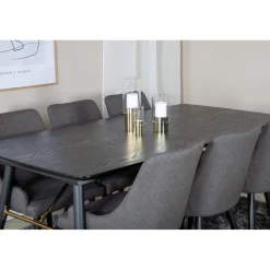 Ruokailuryhmä Venture Home, jatkettava, musta Gold-pöytä + 6 tummanharmaata Plaza-tuolia