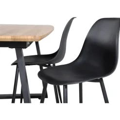 Ruokailuryhmä Venture Home, jatkettava ruskea/musta Inca-pöytä + 4 mustaa Polar Plastic -tuolia