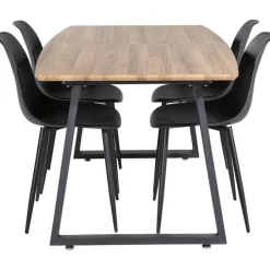 Ruokailuryhmä Venture Home, jatkettava ruskea/musta Inca-pöytä + 4 mustaa Polar Plastic -tuolia