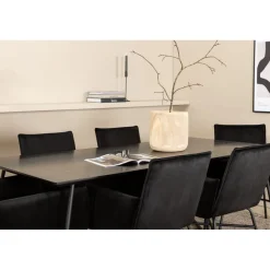 Ruokailuryhmä Venture Home, musta 190x90cm Petra-pöytä + 6 mustaa Petra-tuolia, sametti