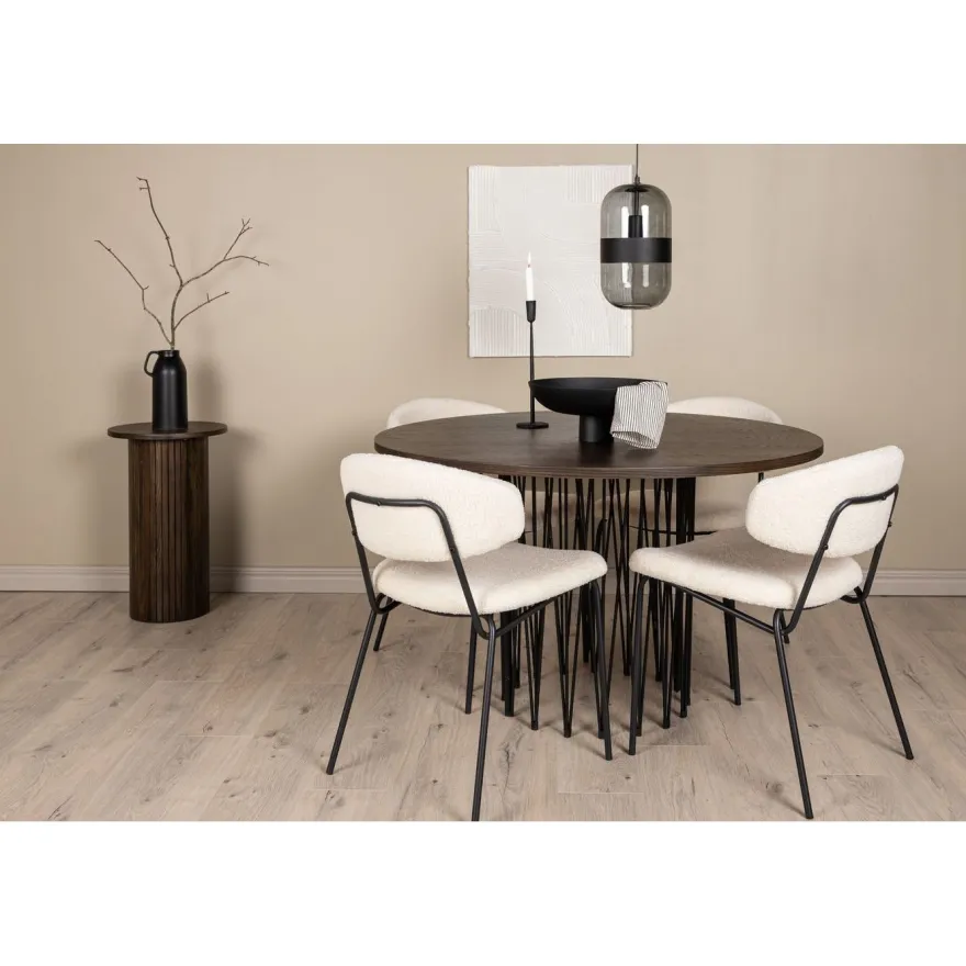Ruokailuryhmä Venture Home, ruskea Stone-pöytä + 4 valkoista Chico-tuolia