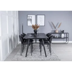 Ruokailuryhmä Venture Home, Sleek-ruokapöytä + 6 mustaa Vault-tuolia