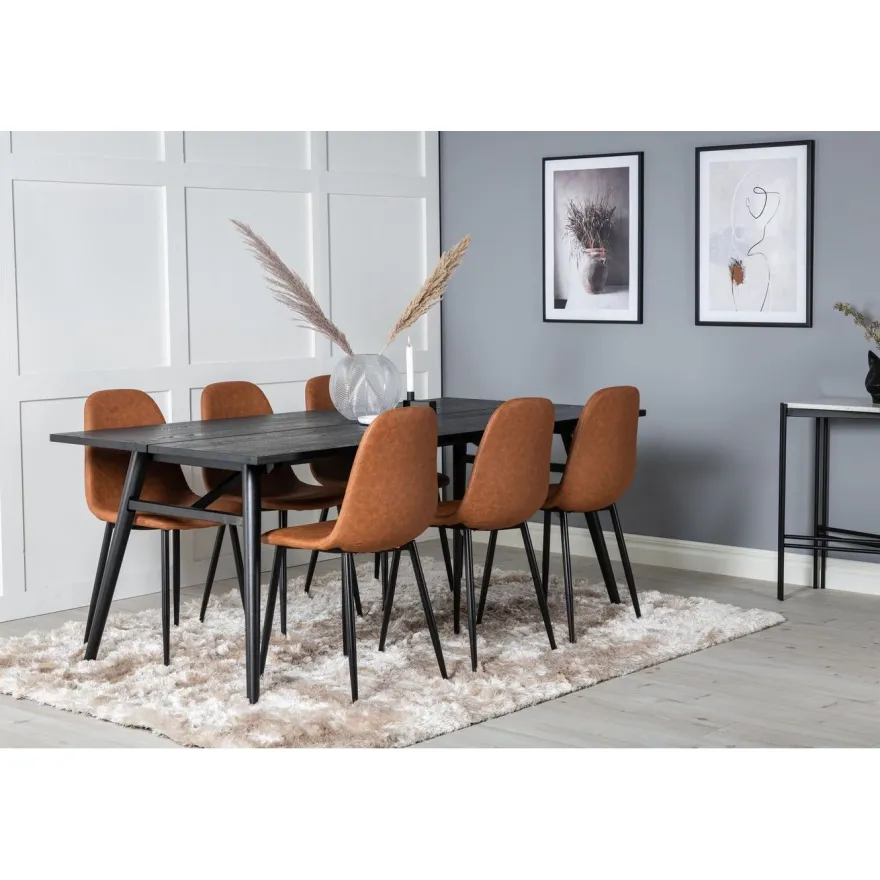 Ruokailuryhmä Venture Home, Sleek-ruokapöytä + 6 Polar-tuolia