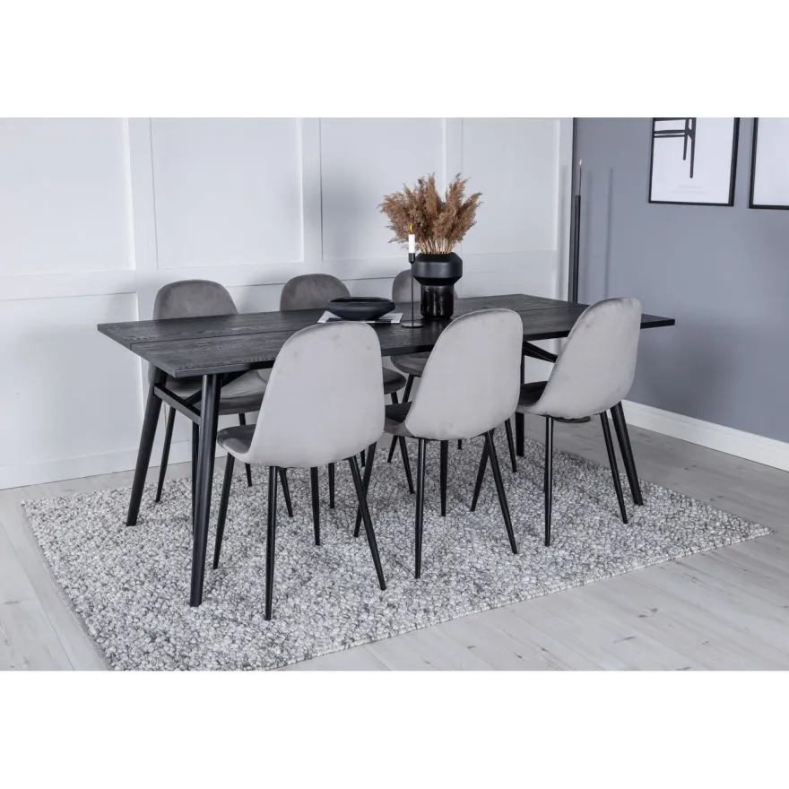 Ruokailuryhmä Venture Home, Sleek-ruokapöytä + 6 Polar-tuolia