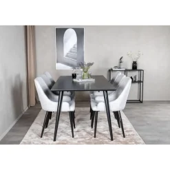 Ruokailuryhmä Venture Home, 180x90cm Dipp-pöytä + 6 harmaata Plaza-tuolia