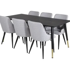 Ruokailuryhmä Venture Home, 180x90cm Dipp-pöytä + 6 harmaata Plaza-tuolia