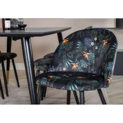 Ruokailuryhmä Venture Home, 180x90cm Dipp-pöytä + 6 mustaa Velvet-tuolia, kukkakuosi