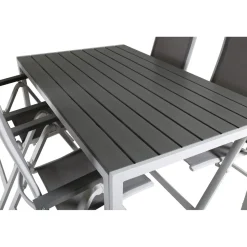 Ruokailuryhmä Venture Home, 150x90cm harmaa/valkoinen Break-pöytä + 4 harmaa/valkoista Albany-taittotuolia