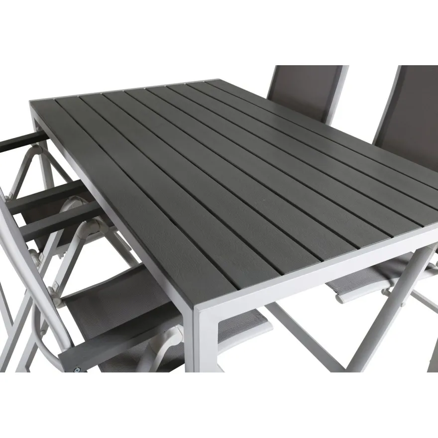 Ruokailuryhmä Venture Home, 150x90cm harmaa/valkoinen Break-pöytä + 4 harmaa/valkoista Albany-taittotuolia