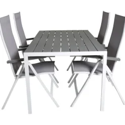 Ruokailuryhmä Venture Home, 150x90cm harmaa/valkoinen Break-pöytä + 4 harmaa/valkoista Albany-taittotuolia