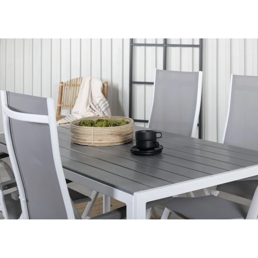 Ruokailuryhmä Venture Home, 150x90cm harmaa/valkoinen Break-pöytä + 4 harmaa/valkoista Albany-taittotuolia